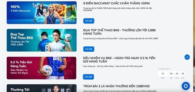 Danh sách các chương trình khuyến mãi BK8 hiện có dành cho người chơi