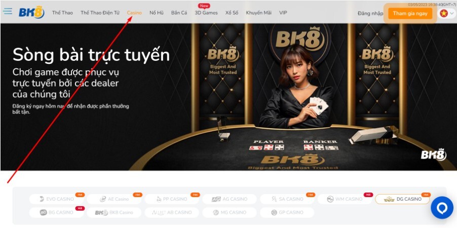 Hướng dẫn chơi casino trực tuyến tại BK8